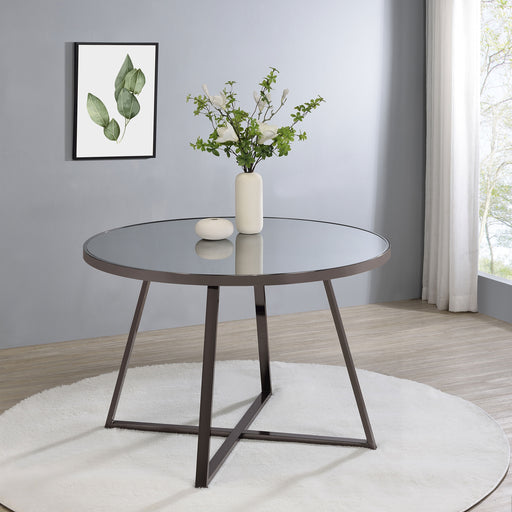 Jillian Round Dining Table with Tempered Mirror Top Black Nickel image