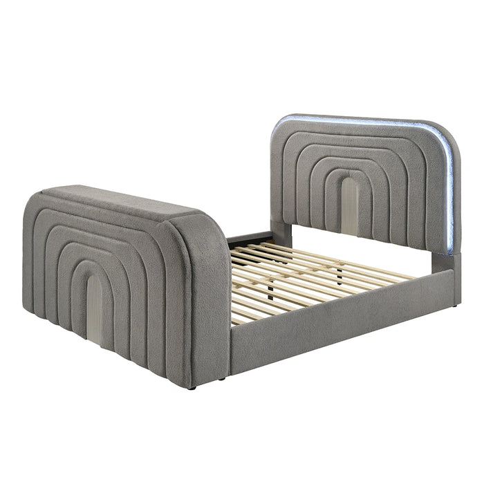 Queen Bed w/Led, TV Stand, Fireplace & Bluetooth