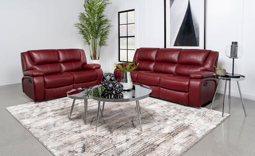 Camila Upholstered Reclining Sofa Set Red Faux Leather image