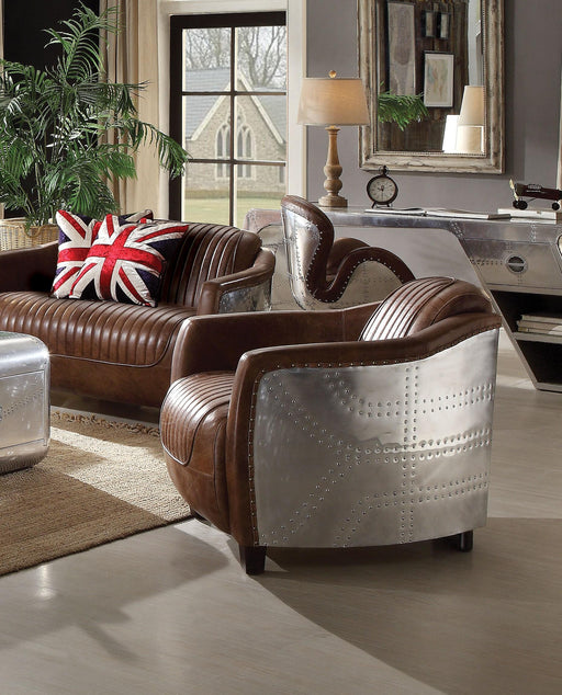 Brancaster Retro Brown Top Grain Leather & Aluminum Chair image