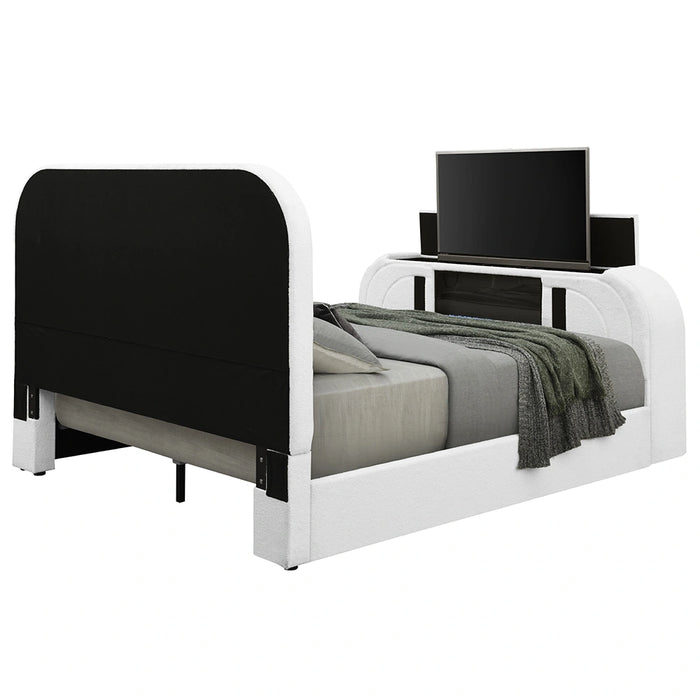 Queen Bed w/LED, TV Cabinet, Fireplace & Bluetooth